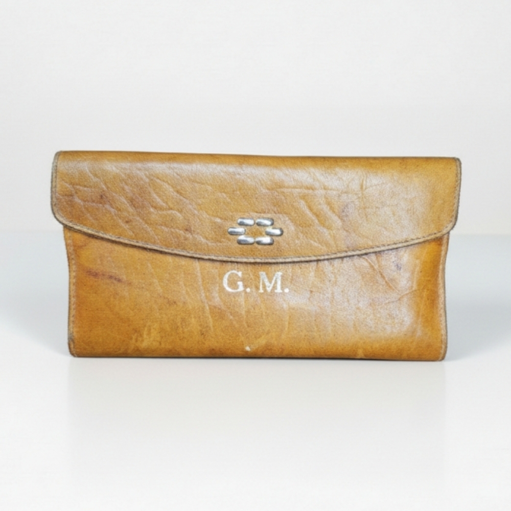 Baronet 7x4" Checkbook Wallet Vintage Top Grain Leather Suede G.M. Brown Orange